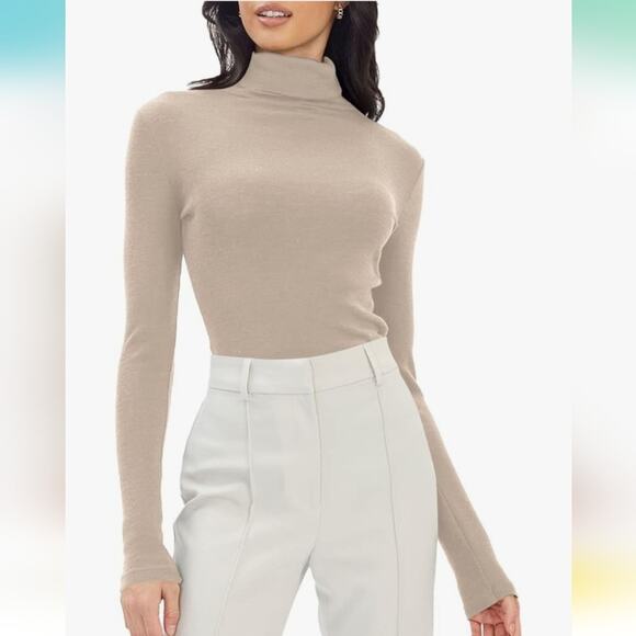 NWOT, Women's Beige Thermal Turtleneck Sweater, Size Small - Picture 2 of 3